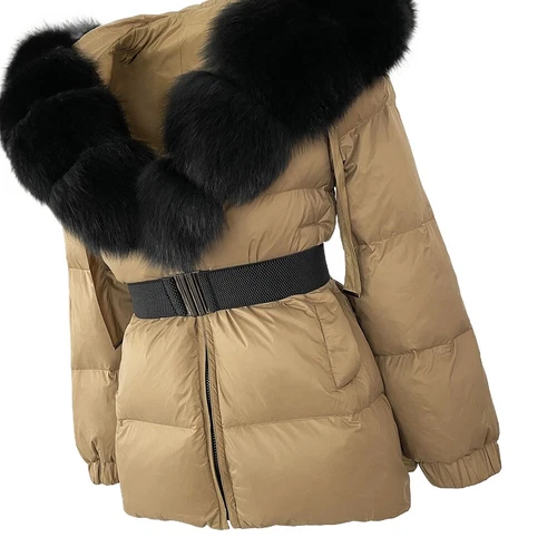 Winterjacke Damen echt Fuchspelz Kapuze dick warm weiß Entendaunenmantel - Bild 18 von 35