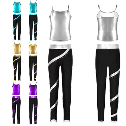 Kids Girls Suit Spaghetti Straps Sets Workout Outfit Camisole Costume Skating - Picture 3 of 47