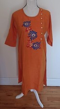 New Orange Brown Cotton Stitched Kurti / Tunic