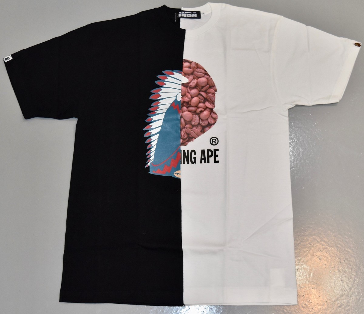 2003 A BATHING APE BAPE x NEIGHBORHOOD NHBA CREW TEE 1/2 NH 1/2 BA 