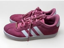 Adidas Pink Suede Court Sneakers Women 6 Youth 5 White Stripe Lace Up