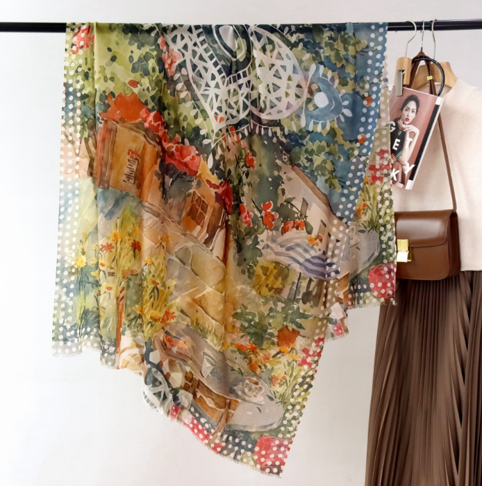 100% Wool Square Scarf 200X100cm Wrap park Print Shawl Bandanna new