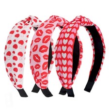 3 PCS Valentines Day Knotted Headbands Women Love Heart Top Knot Hairband