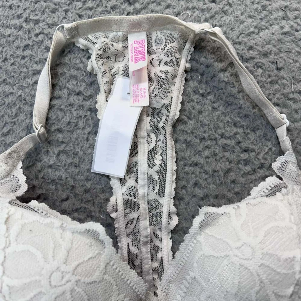 Victoria Secret Pink Bra Medium Push Up Bra Push Up Racerback A-C Cup Lace - Image 4 of 4