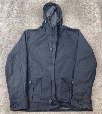 Jack Wills Full Zip Hooded Zip Button Up Jacket Men's L Navy Blue Flap Pockets