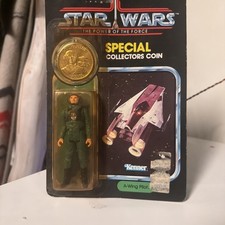 UNPUNCHED 1985 Kenner Star Wars POTF A-Wing Pilot w Coin MOC Last 17
