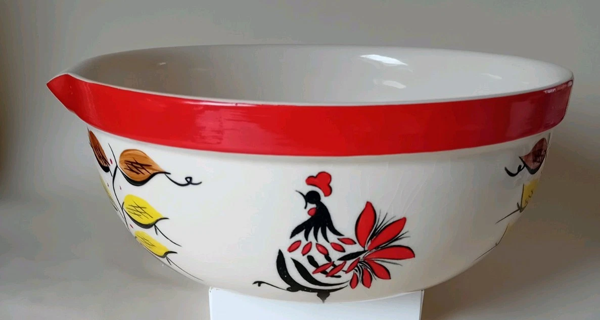 Retro, Vintage 1950's Price Brothers 'Rooster Ware' large mixing bowl with lip.