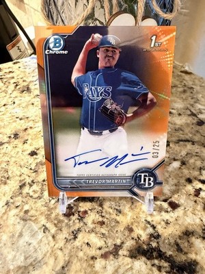 Trevor Martin 2022 1st Bowman Chrome Orange Auto /25 Tampa Bay Rays Call Up