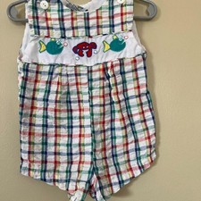 Vintage Cuties by Judy Plaid Bubble Romper Fish Crab 6-9 Months