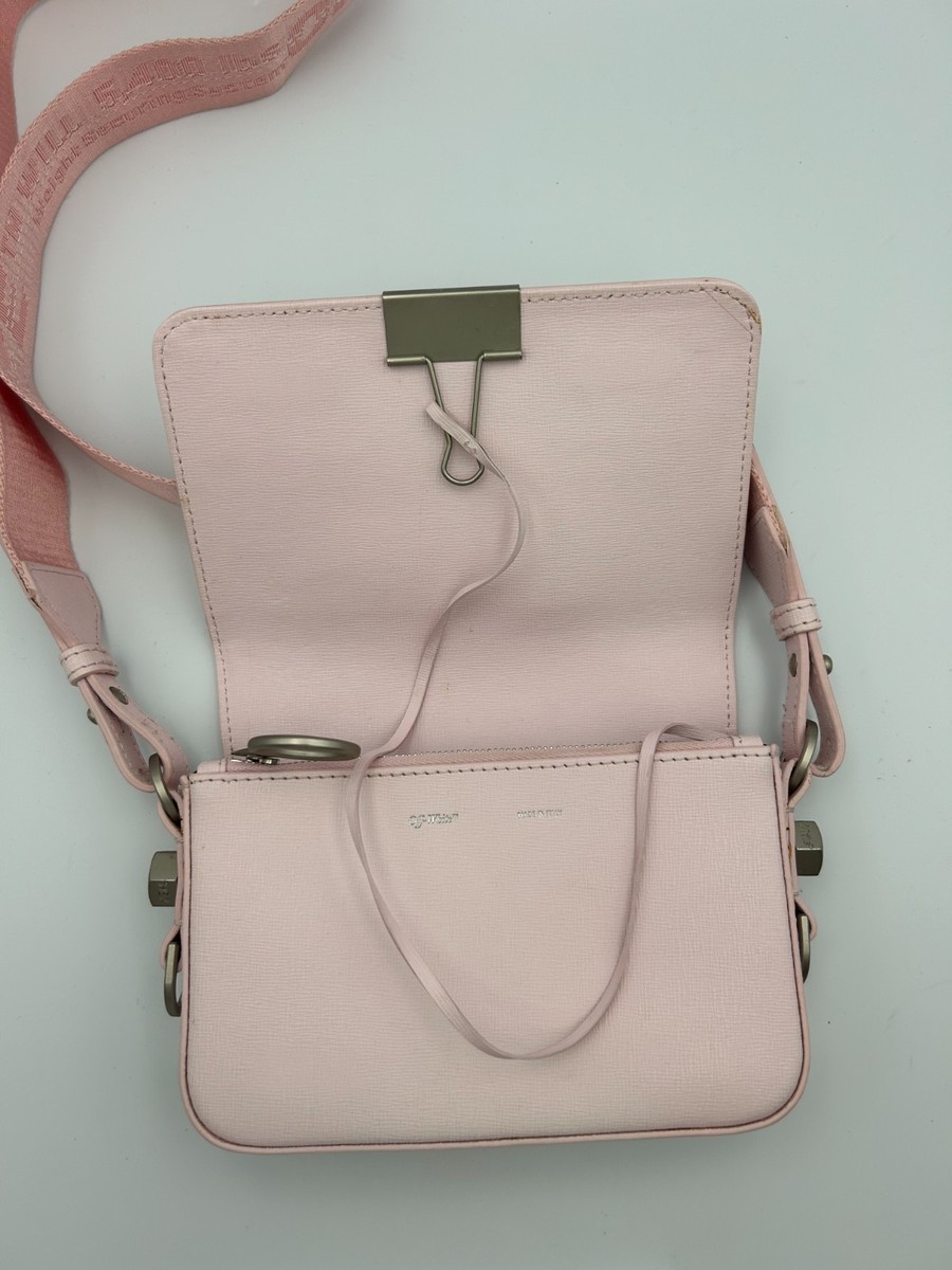 Off-White Pale Pink Binder Clip Leather Crossbody Bag  display picture 1