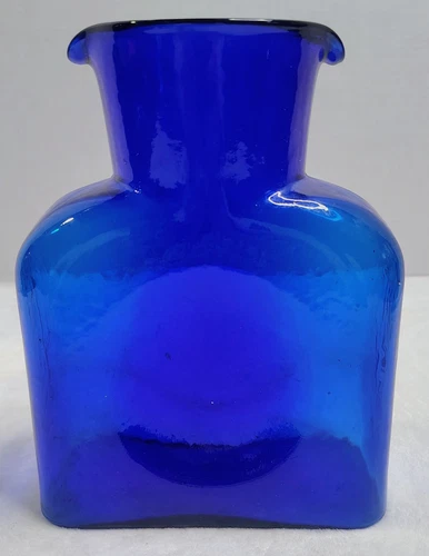 Blenko Glass Cobalt Blue Water Jug Pitcher Bottle Double Spout Vase 2004