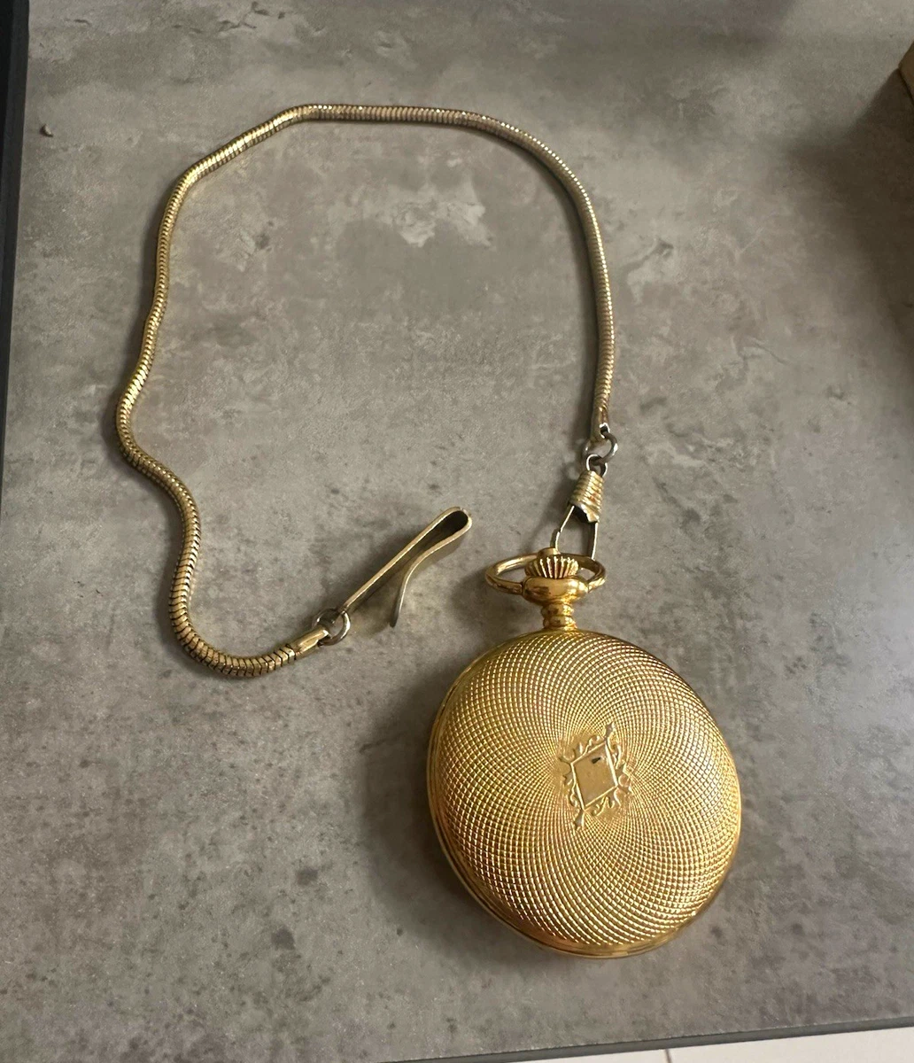 Reloj Bolsillo Sekonda Cuarzo Completo Cazador Chapado en Oro Blanco Esfera Romana Cadena
