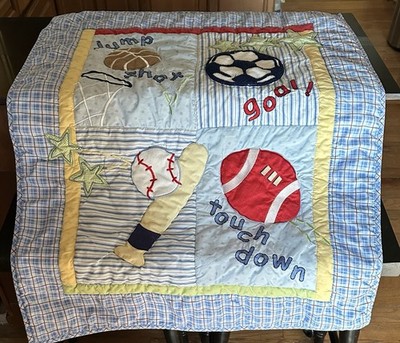 Just Born Blue Jump Shot Touch Down Sports Balls Baby Crib Quilt Blanket Goal