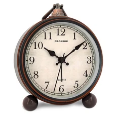 4" Small Battery Operated Antique Analog Alarm Clock with Contour Lines in Go...