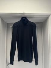 Phoebe Philo Tight Jersey Roll Neck Top with Shoulder Pads size FR 34 in Black