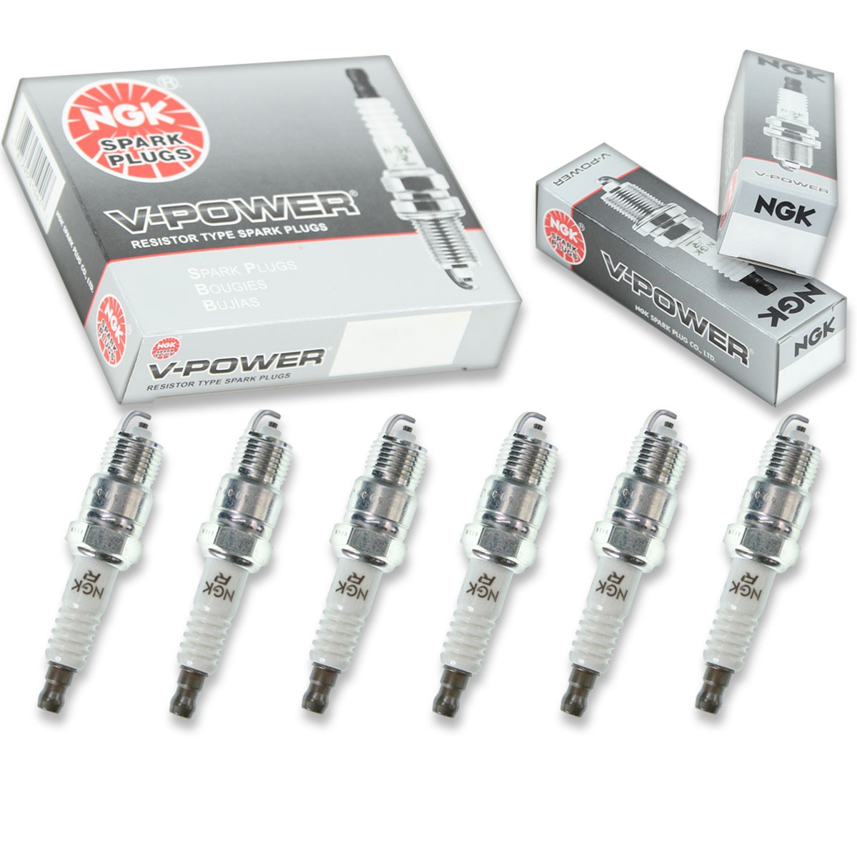 6 pcs NGK V-Power Spark Plugs for 1975-1978 Dodge D300 3.7L L6 - Engine Kit rh
