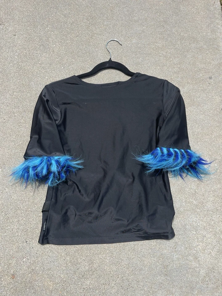 Y2K Serious Clothing Cyber Top — черный с ремешками из искусственного меха и пряжек (средний) - Изображение 4 из 4