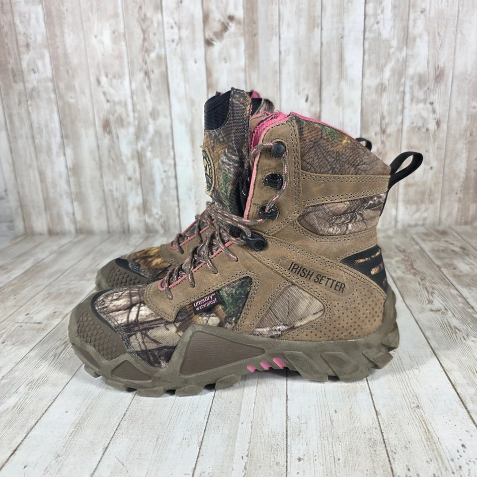 Irish Setter Women's Waterproof Camo Hunting Boots Pink Accents Size 9 - Image 2 of 4