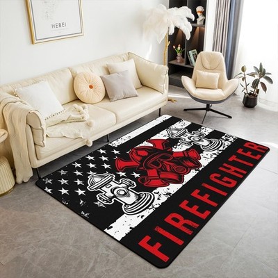 Fire Fighting Theme Area Rug,Firefighter Fire Hydrant Helmet Pattern Non Shed...