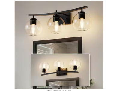 YANSUN 25 in. 3-Light Black Globe Vanity Light with Clear Glass Shades