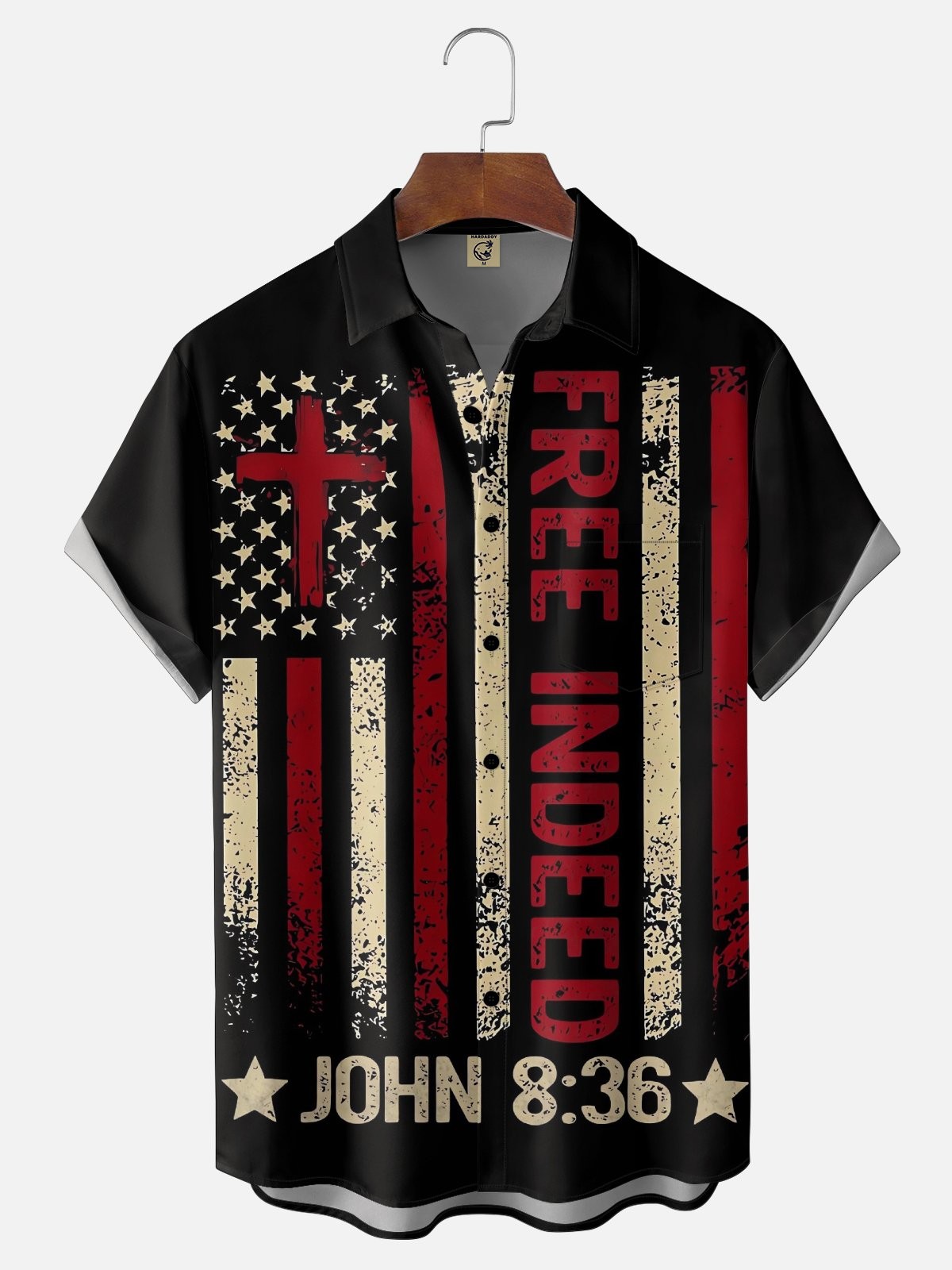 Easter American Flag Cross Chest Pocket Holiday Hawaiian Shirt