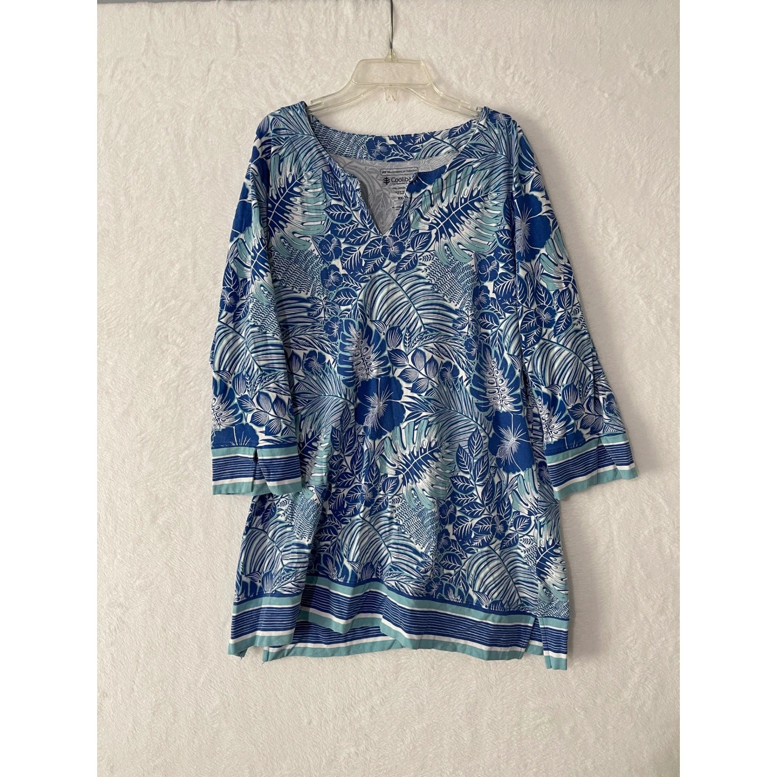 Coolibar St. Lucia Tunic Top XXL Blue Tropical Floral UPF 50+ Bamboo Womens