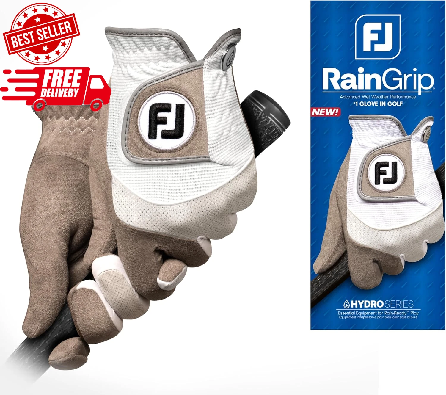 FootJoy Men's RainGrip Golf Glove White/Grey Large Pair FREE SHIPPING