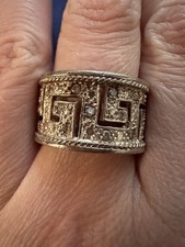 VTG DESIGNER SIGNED 925 STERLING SILVER WIDE BAND GREEK KEY STONE RING