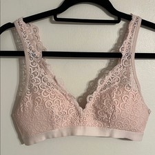 aerie Pink Lace Wireless Bra with Scalloped Edges and Plunging Neckline Bralette