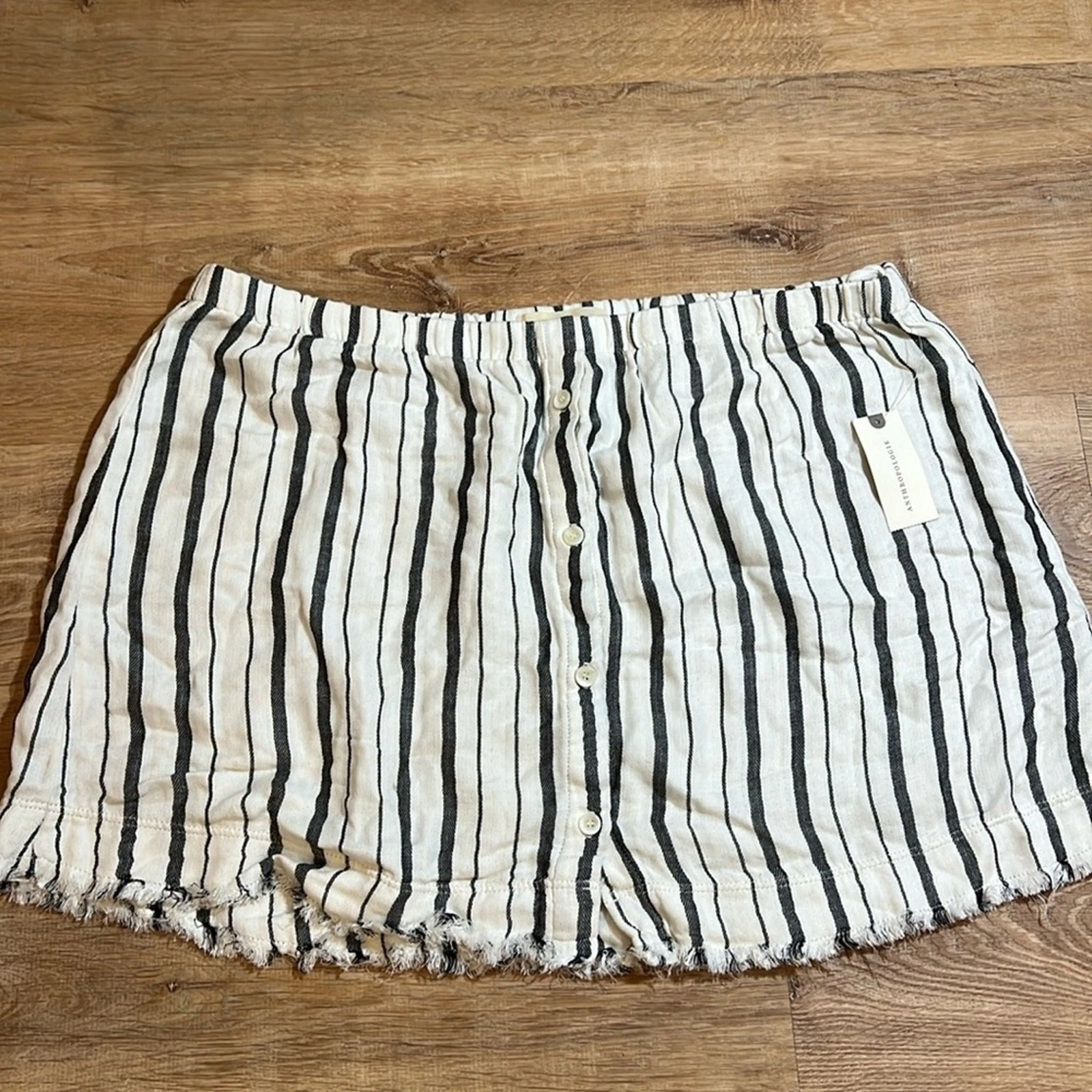 ANTHROPOLOGIE High Waisted Linen Blend Striped Skirt large cloth + stone