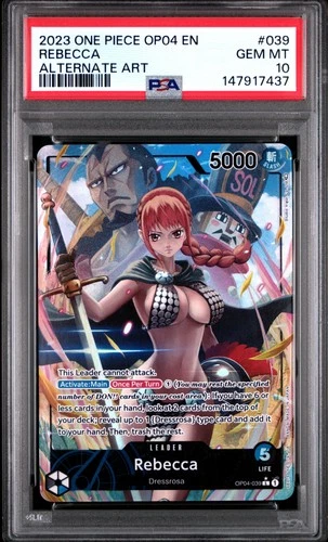 2023 ONE PIECE OP04-KINGDOMS OF INTRIGUE ALTERNATE ART #039 REBECCA PSA 10