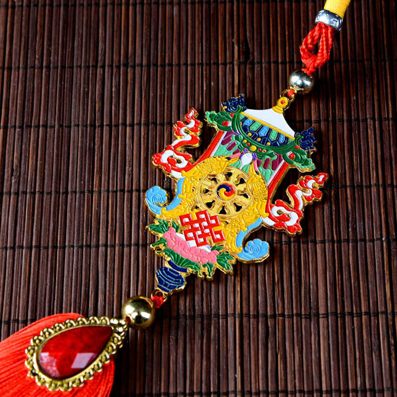 14‘’Car Pendant Tibetan Buddhist Eight Auspicious Plating Side Amulet  Pendant