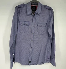 David & Goliath Button Up Shirt Mens M Blue White Check Pocket Vintage Inspired