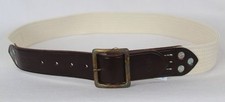Polo Ralph Lauren Weathered Brown Leather Cream Fabric Nautical Belt NWT 85