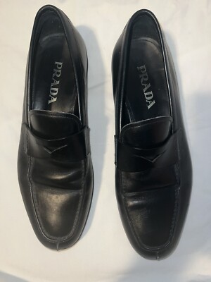 Prada Men Penny Loafers Size US8 Black Leather Rubber Sole  display picture 1