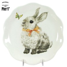 NEW Pier 1 Imports BUNNY PALS 8.5" Salad Plate Rabbit Orange Ribbon Butterfly