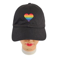Rainbow Heart Gay Pride Black Baseball Cap Hat Adjustable Mens Size Cotton