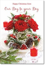 Doodlecards Our Dog To Your Dog Christmas Card Red Roses Christmas Arrangement