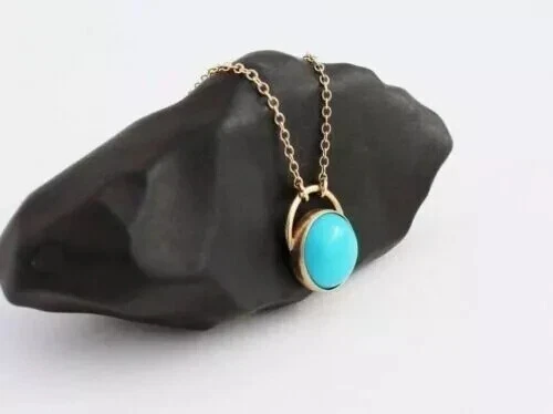 Colgante Bisel Redondo Chapado en Oro Amarillo 14k 2CT Azul Turquesa Bella Durmiente Foto 2 de 4