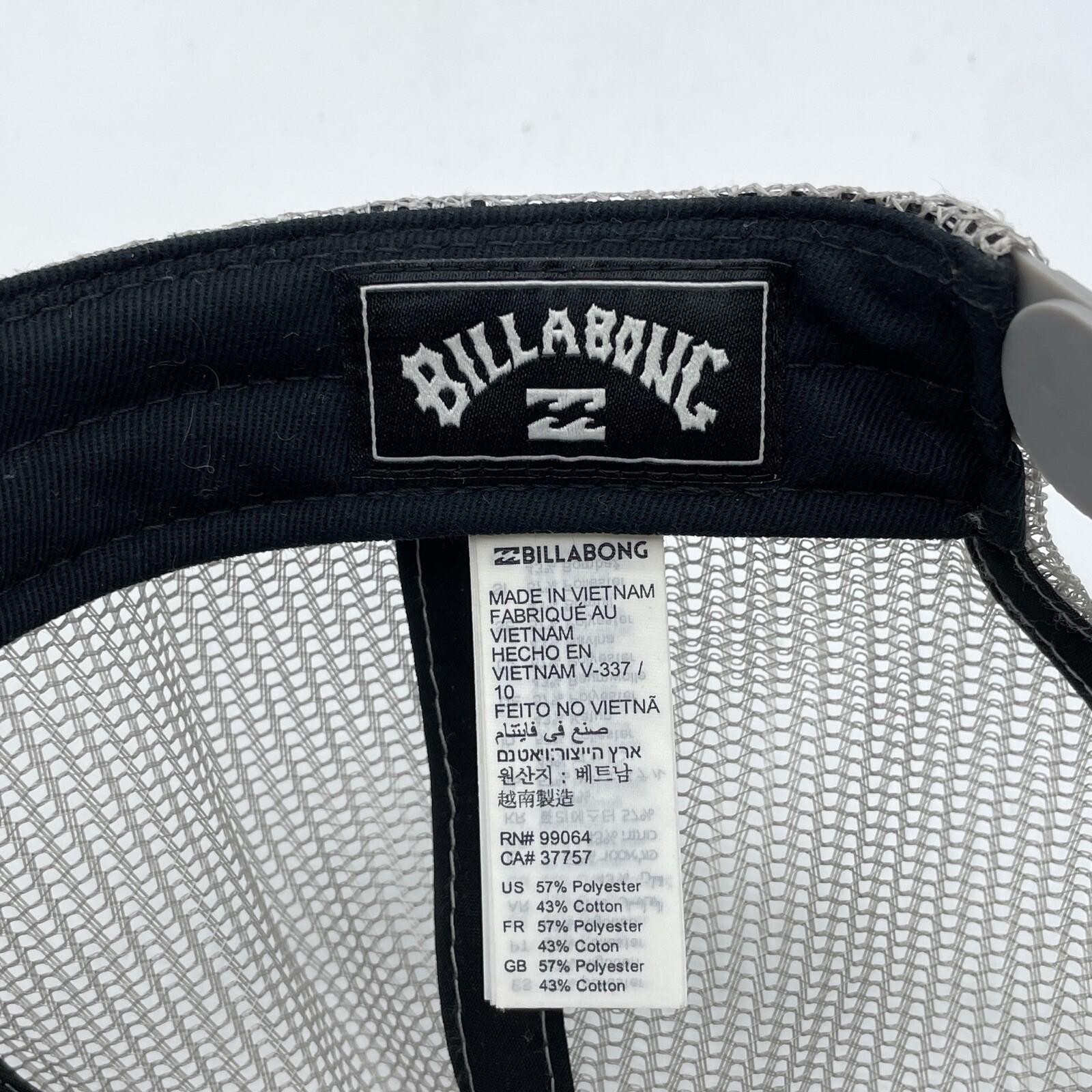 Billabong Hat Adult Snapback Gray Mesh Back Baseball Trucker Cap Surfer Beach