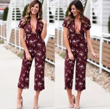 Floral Jumpsuit V-Neck Cocktail Tie Back Waist Flirty Size S Small SADIE & SAGE