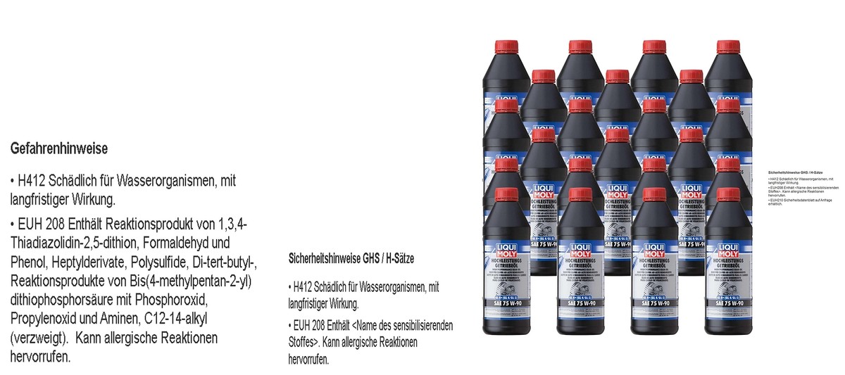 4x 1 Liter Liqui Moly Hochleistungs-Getriebeöl GL4+ SAE 75W-90 4 Liter Oil 4434