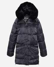 Schott Jktkeaw Padded Puffer Jacket Size Xl 16 Luxe Faux Fur Hood Black Rrp £210