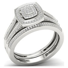 1Ctw White Round Cut CZ Women's Bridal Wedding Ring Set In 925 Sterling Silver