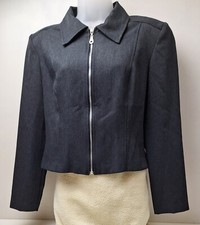 Vintage XOXO Blazer Suit Jacket Polyester Full Zip USA Made Dark Gray Women's L
