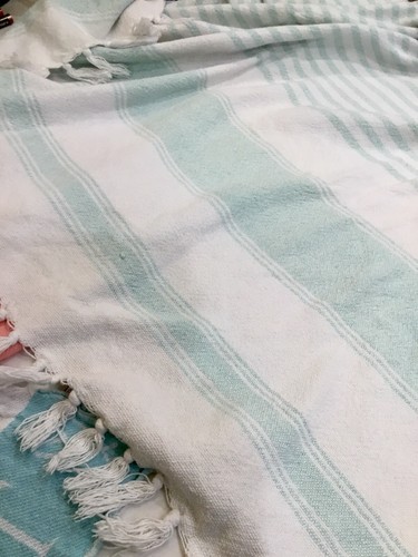 LOT OF 2 Throw Blanket Beach Stripes Knotted Fringe Cotton VICTORIAS SECRET EUC - Picture 7 of 8