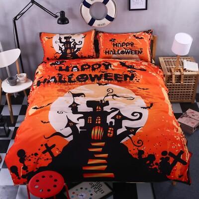 3D Schloss Fledermaus Mond Halloween Quilt Cover Set Bettwäsche Sets Kissenbe...