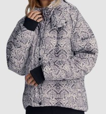 $250 Varley Women's White Highland Printed Hooded Puffer Coat Jacket Size Xs