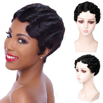 Retro Cosplay Perücken Afro Kinky Curly Perücken Kurze Finger welle Perücke