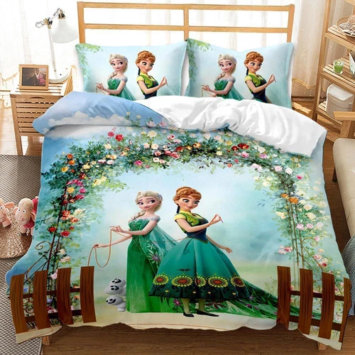 Set lenzuola bambini bambina 3D Anna Elsa principessa set lenzuola copripiumino - Foto 8 di 12